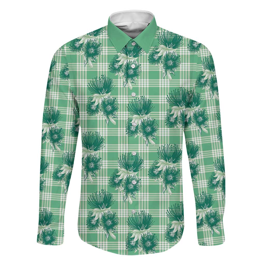 Green Palaka Hawaii Family Matching Mermaid Dress and Hawaiian Shirt Hawaiian Lehua Blossoms