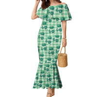 Green Palaka Hawaii Family Matching Mermaid Dress and Hawaiian Shirt Hawaiian Lehua Blossoms