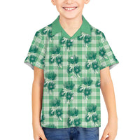 Green Palaka Hawaii Family Matching Mermaid Dress and Hawaiian Shirt Hawaiian Lehua Blossoms