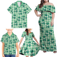 Green Palaka Hawaii Family Matching Off Shoulder Maxi Dress and Hawaiian Shirt Hawaiian Lehua Blossoms