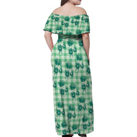 Green Palaka Hawaii Family Matching Off Shoulder Maxi Dress and Hawaiian Shirt Hawaiian Lehua Blossoms