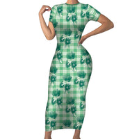 Green Palaka Hawaii Family Matching Short Sleeve Bodycon Dress and Hawaiian Shirt Hawaiian Lehua Blossoms