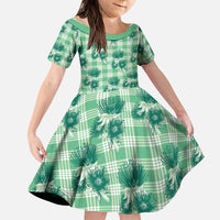 Green Palaka Hawaii Family Matching Summer Maxi Dress and Hawaiian Shirt Hawaiian Lehua Blossoms