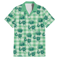 Green Palaka Hawaii Family Matching Summer Maxi Dress and Hawaiian Shirt Hawaiian Lehua Blossoms