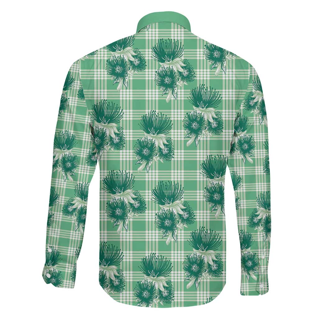 Green Palaka Hawaii Family Matching Summer Maxi Dress and Hawaiian Shirt Hawaiian Lehua Blossoms