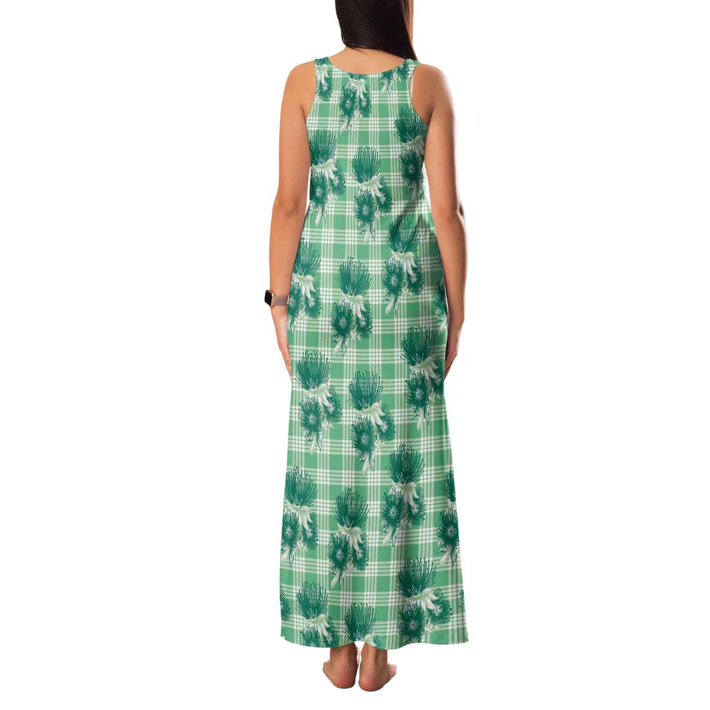 Green Palaka Hawaii Family Matching Tank Maxi Dress and Hawaiian Shirt Hawaiian Lehua Blossoms