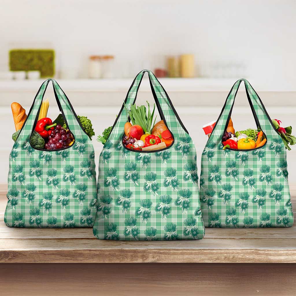 Green Palaka Hawaii Grocery Bag Hawaiian Lehua Blossoms