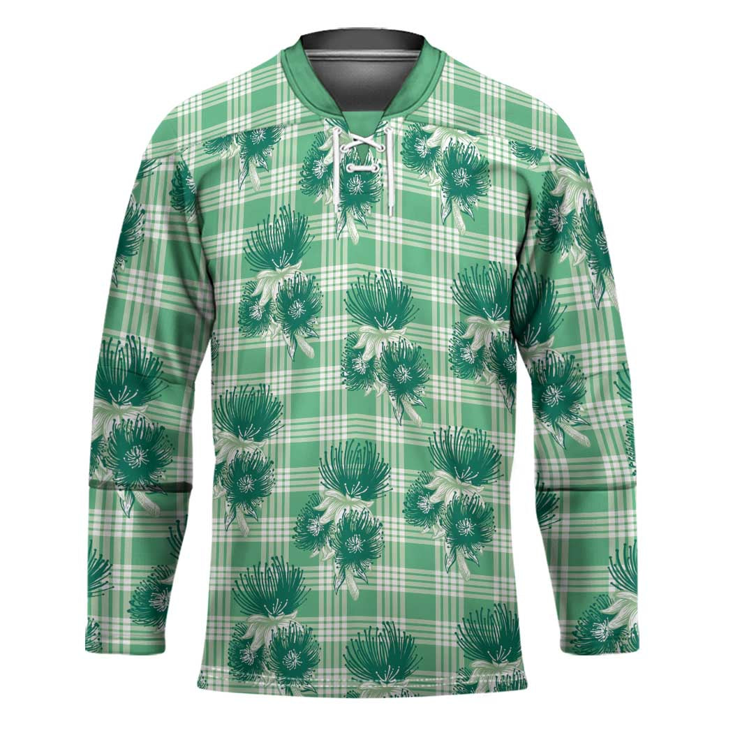 Green Palaka Hawaii Hockey Jersey Hawaiian Lehua Blossoms