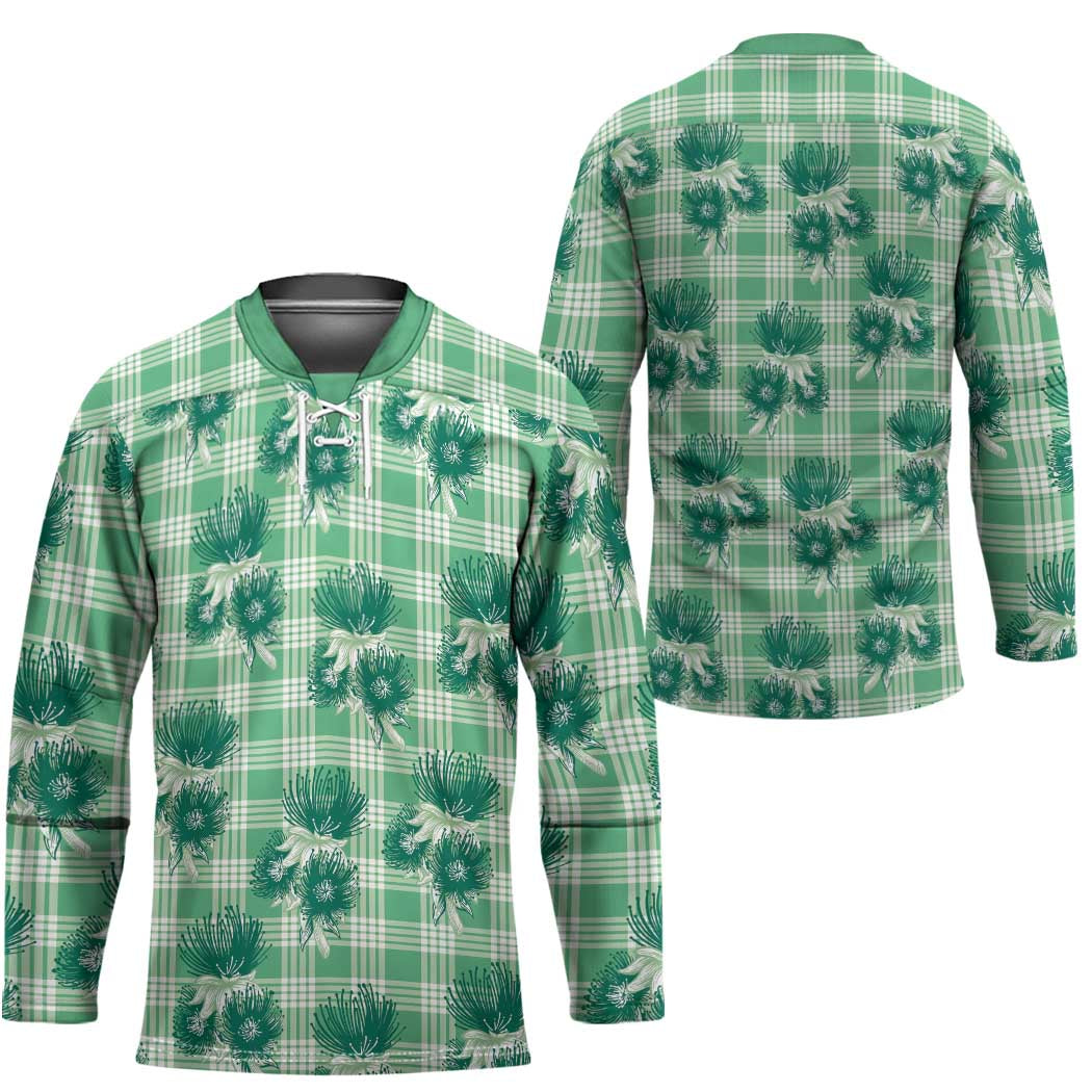 Green Palaka Hawaii Hockey Jersey Hawaiian Lehua Blossoms