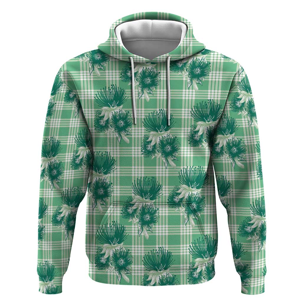 Green Palaka Hawaii Hoodie Hawaiian Lehua Blossoms LT05 Pullover Hoodie Green - Polynesian Pride