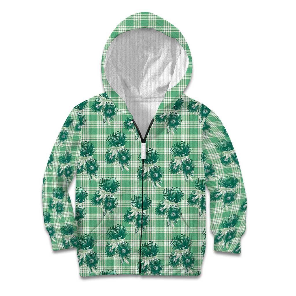 Green Palaka Hawaii Kid Hoodie Hawaiian Lehua Blossoms LT05 Zip Hoodie Green - Polynesian Pride