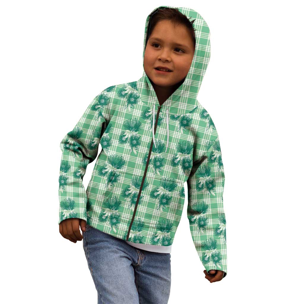 Green Palaka Hawaii Kid Hoodie Hawaiian Lehua Blossoms LT05 - Polynesian Pride