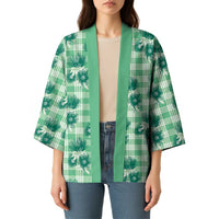 Green Palaka Hawaii Kimono Hawaiian Lehua Blossoms