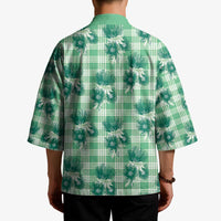 Green Palaka Hawaii Kimono Hawaiian Lehua Blossoms