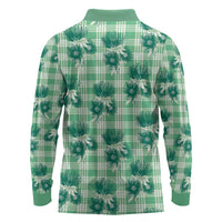 Green Palaka Hawaii Long Sleeve Polo Shirt Hawaiian Lehua Blossoms