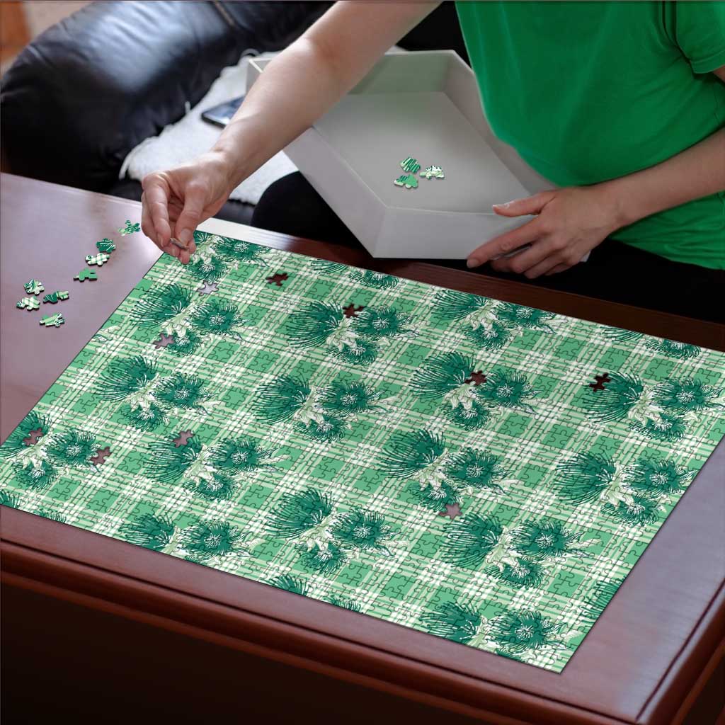 Green Palaka Hawaii Puzzle Hawaiian Lehua Blossoms