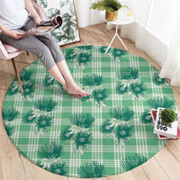 Green Palaka Hawaii Round Carpet Hawaiian Lehua Blossoms