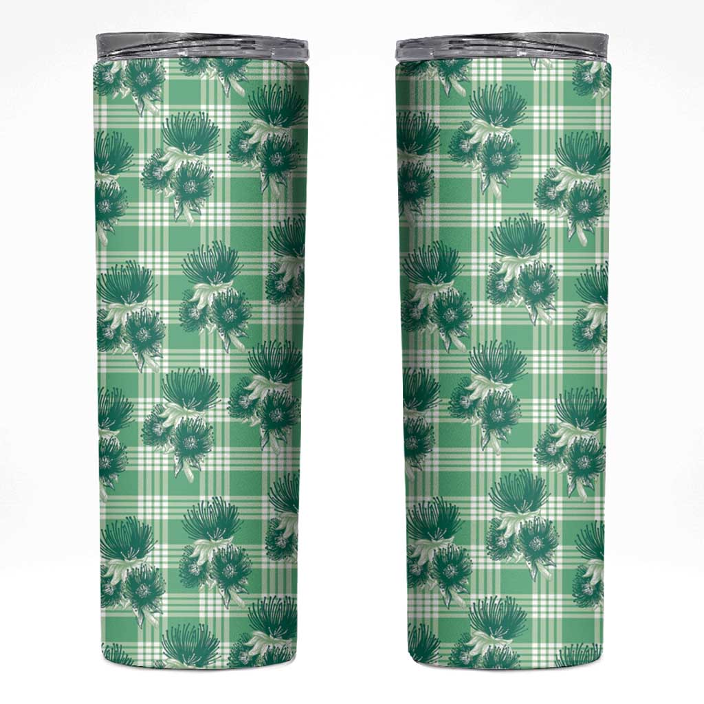 Green Palaka Hawaii Skinny Tumbler Hawaiian Lehua Blossoms LT05 Green - Polynesian Pride
