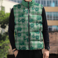 Green Palaka Hawaii Sleeveless Puffer Jacket Hawaiian Lehua Blossoms