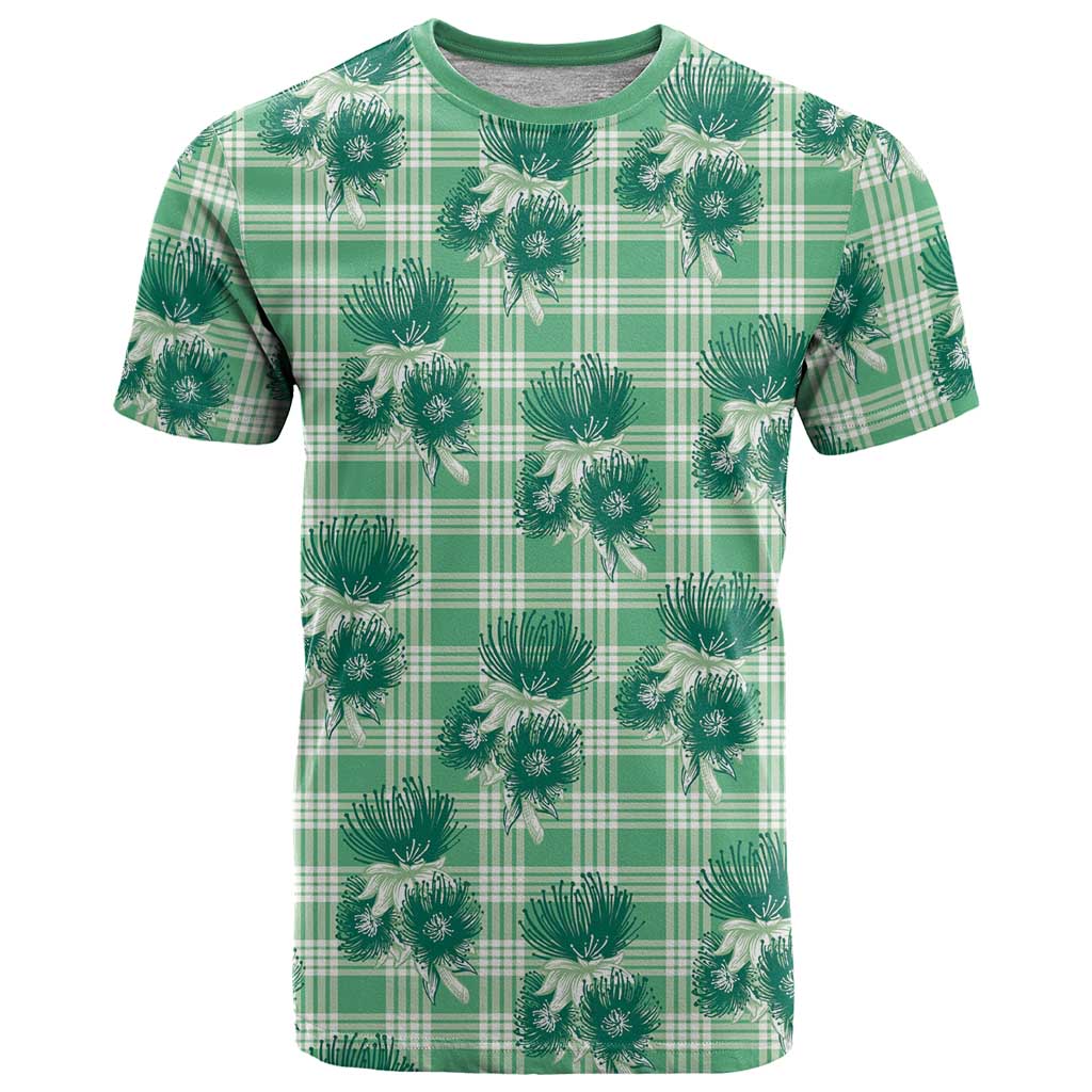 Green Palaka Hawaii T Shirt Hawaiian Lehua Blossoms