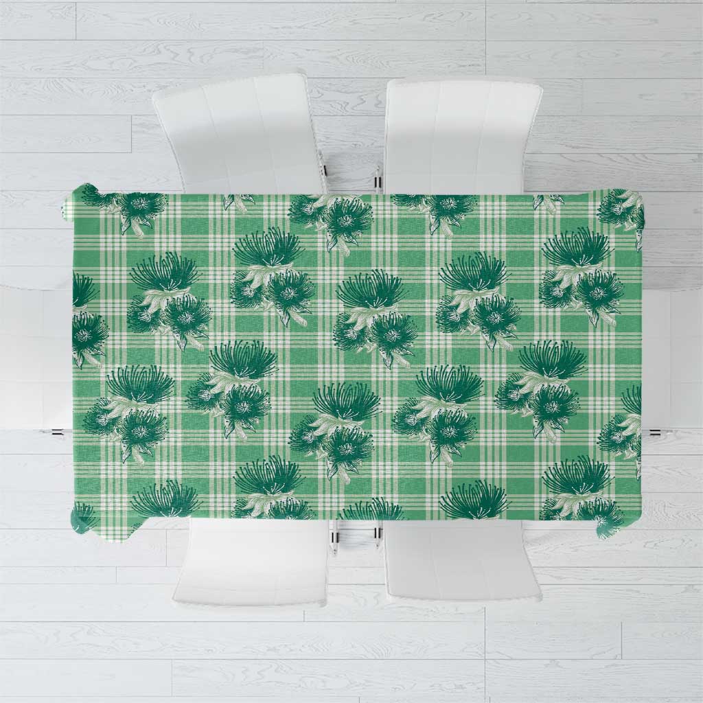 Green Palaka Hawaii Tablecloth Hawaiian Lehua Blossoms