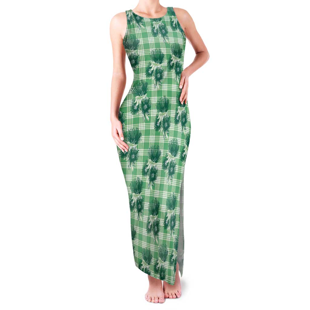 Green Palaka Hawaii Tank Maxi Dress Hawaiian Lehua Blossoms