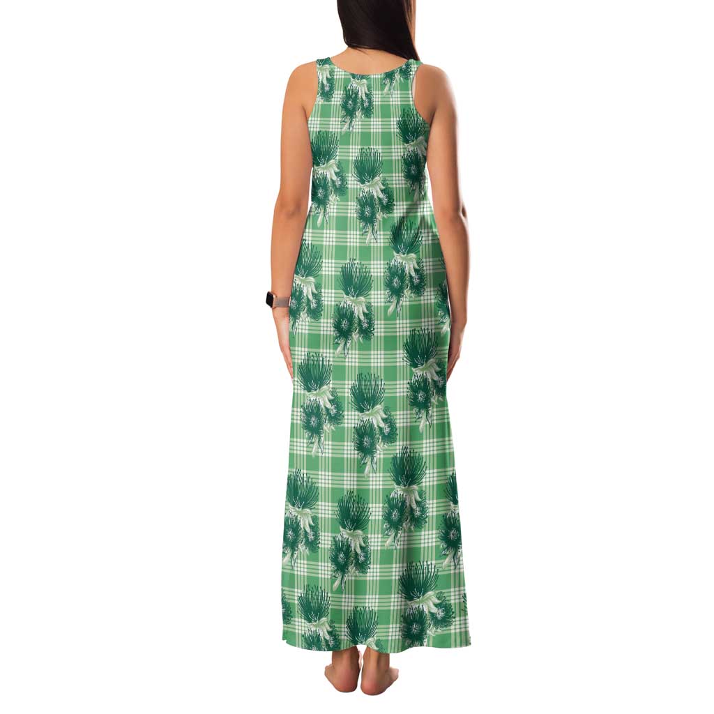 Green Palaka Hawaii Tank Maxi Dress Hawaiian Lehua Blossoms