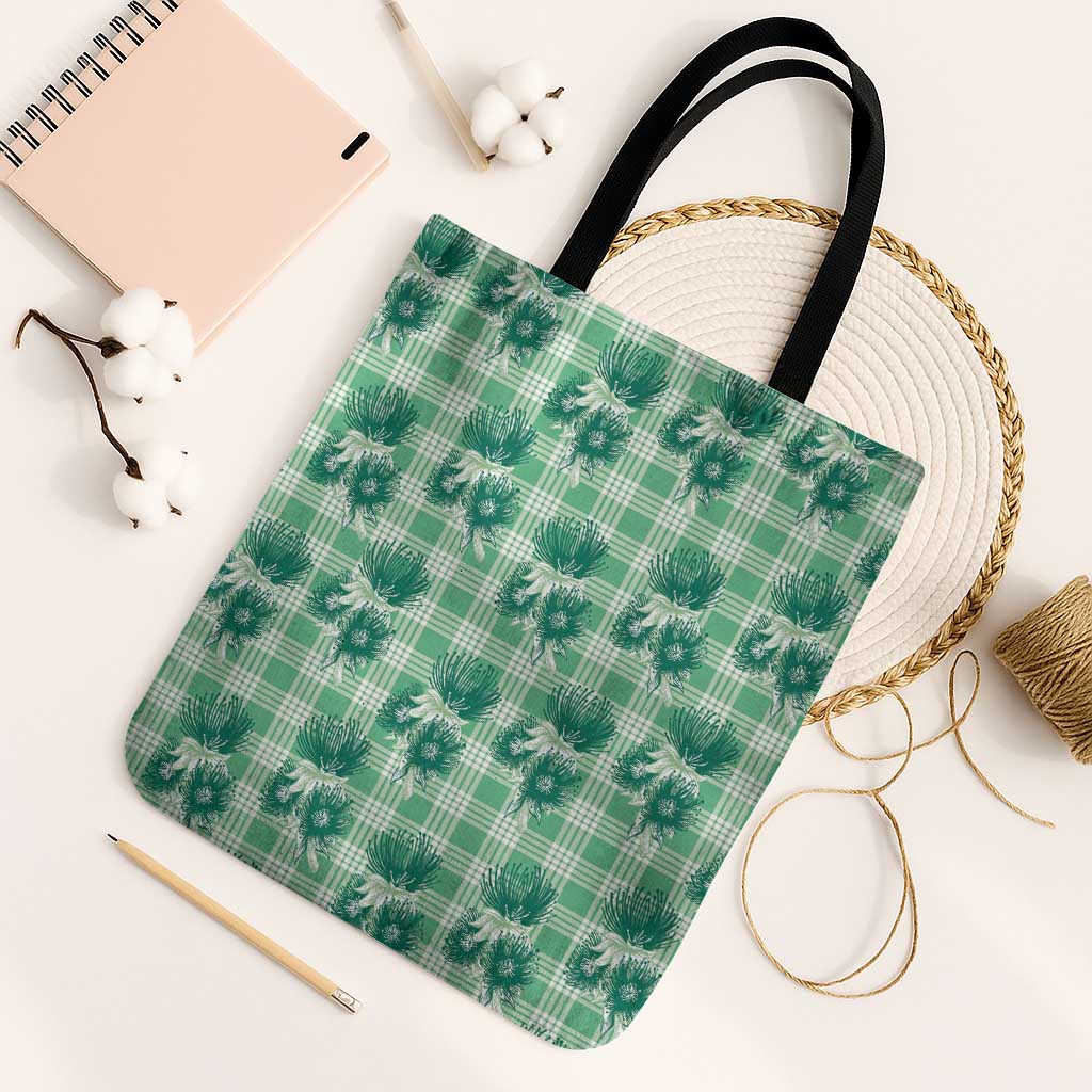 Green Palaka Hawaii Tote Bag Hawaiian Lehua Blossoms