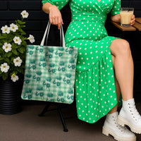 Green Palaka Hawaii Tote Bag Hawaiian Lehua Blossoms
