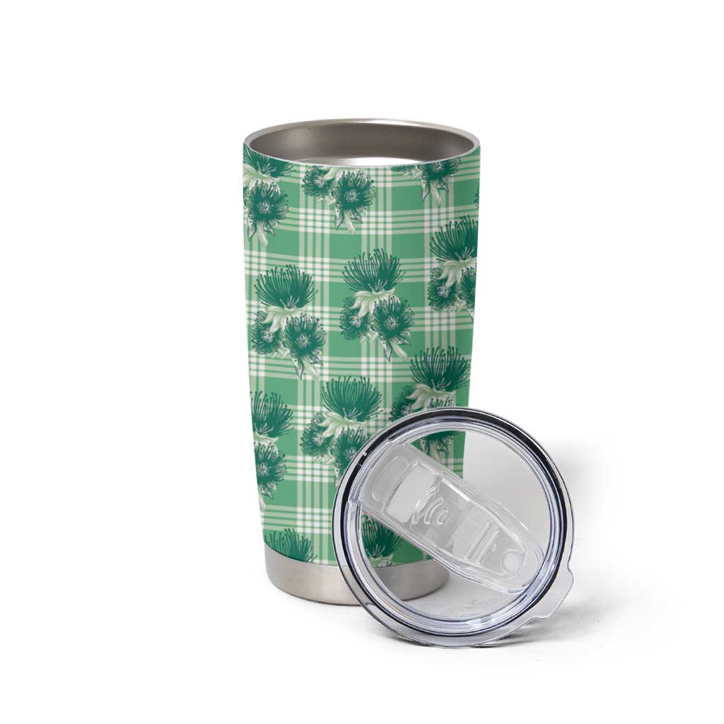 Green Palaka Hawaii Tumbler Cup Hawaiian Lehua Blossoms