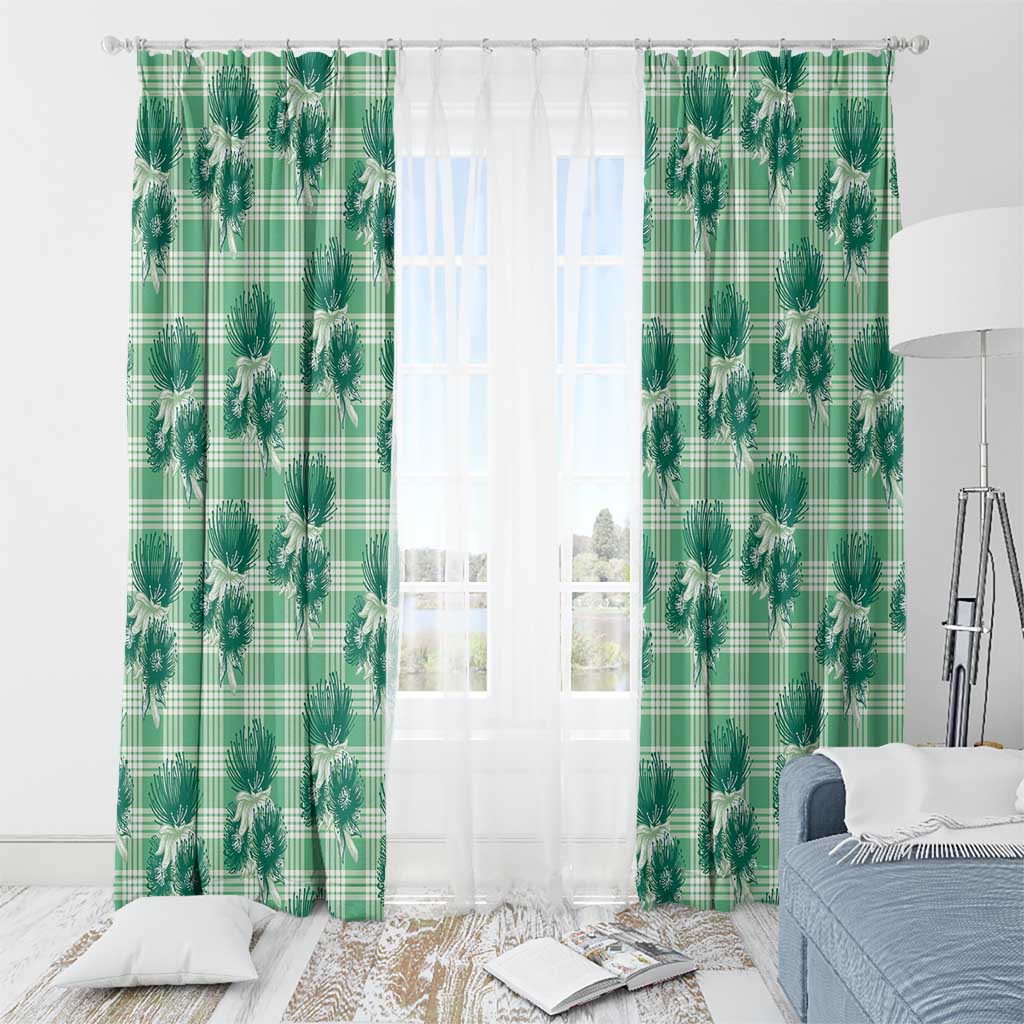 Green Palaka Hawaii Window Curtain Hawaiian Lehua Blossoms
