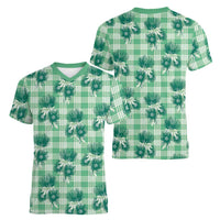 Green Palaka Hawaii Women V-Neck T-Shirt Hawaiian Lehua Blossoms