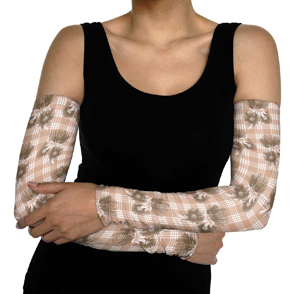 Brown Palaka Hawaii Arm Sleeves Hawaiian Lehua Blossoms