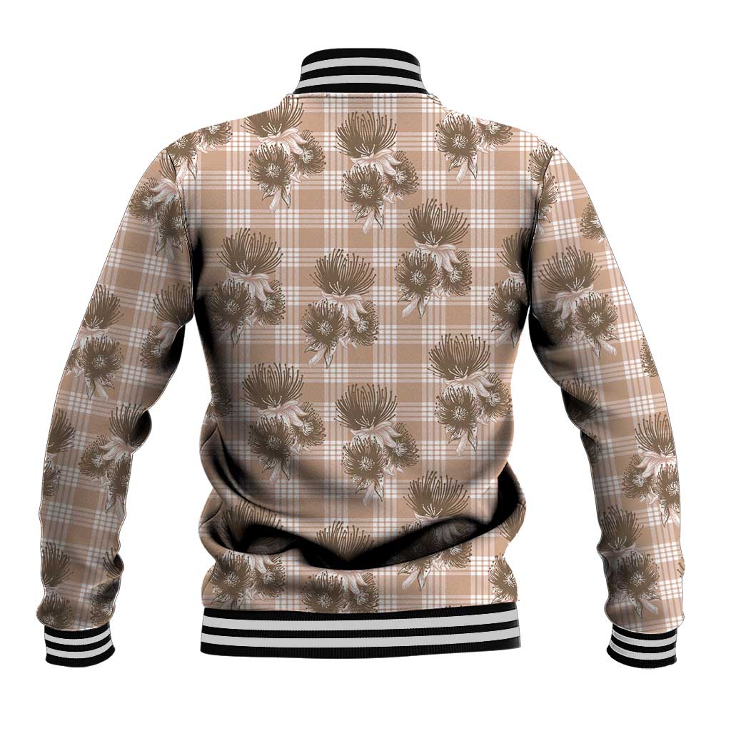 Brown Palaka Hawaii Baseball Jacket Hawaiian Lehua Blossoms