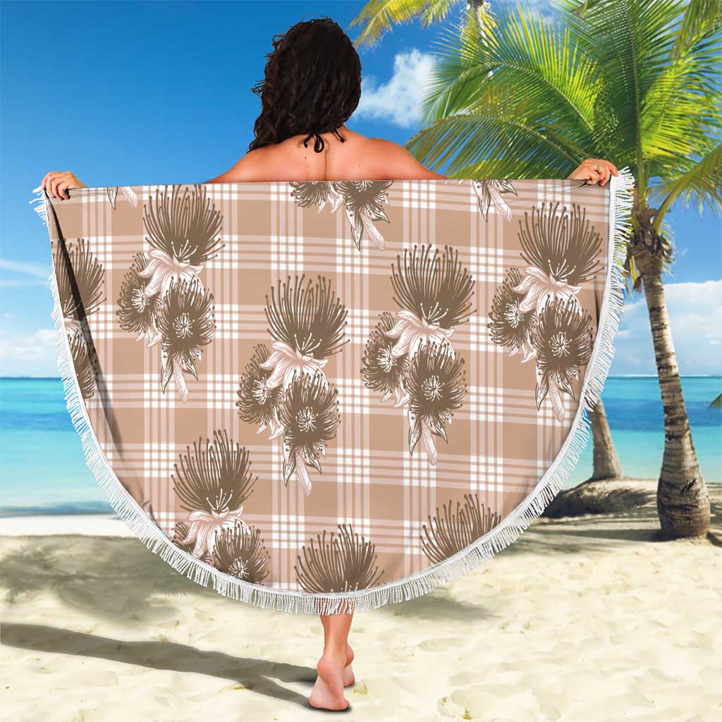 Brown Palaka Hawaii Beach Blanket Hawaiian Lehua Blossoms