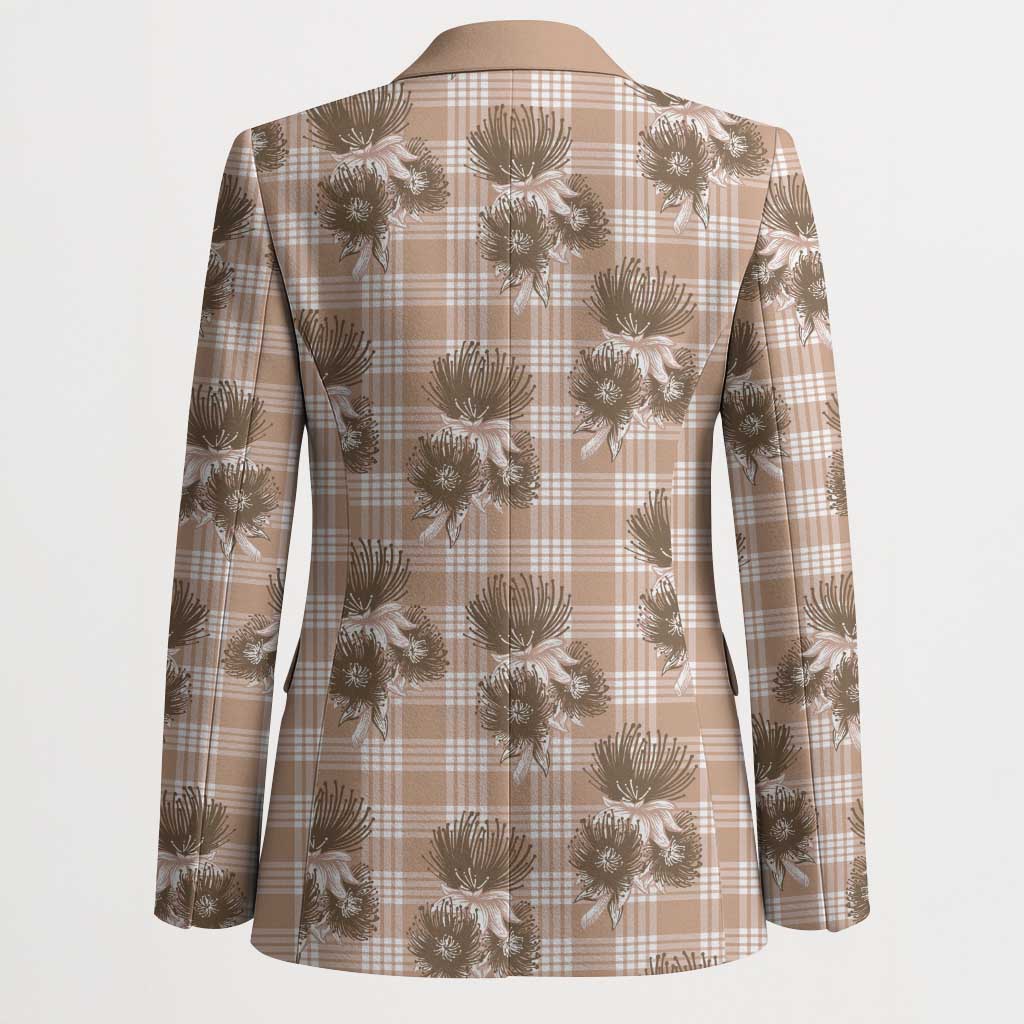 Brown Palaka Hawaii Blazer Hawaiian Lehua Blossoms