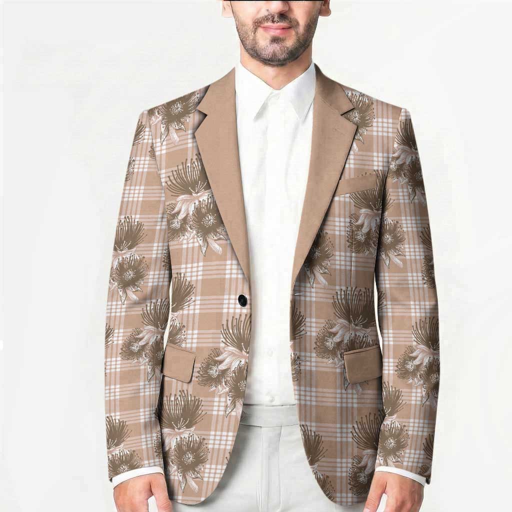 Brown Palaka Hawaii Blazer Hawaiian Lehua Blossoms