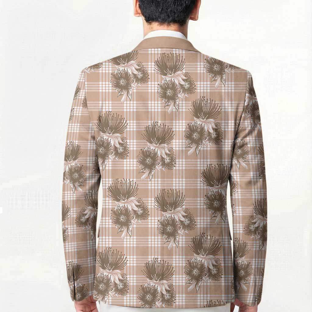 Brown Palaka Hawaii Blazer Hawaiian Lehua Blossoms