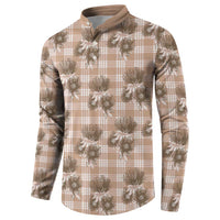 Brown Palaka Hawaii Button Sweatshirt Hawaiian Lehua Blossoms