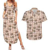 Brown Palaka Hawaii Couples Matching Summer Maxi Dress and Hawaiian Shirt Hawaiian Lehua Blossoms