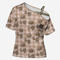 Brown Palaka Hawaii Cross Shoulder Shirt Hawaiian Lehua Blossoms LT05 Female Brown - Polynesian Pride