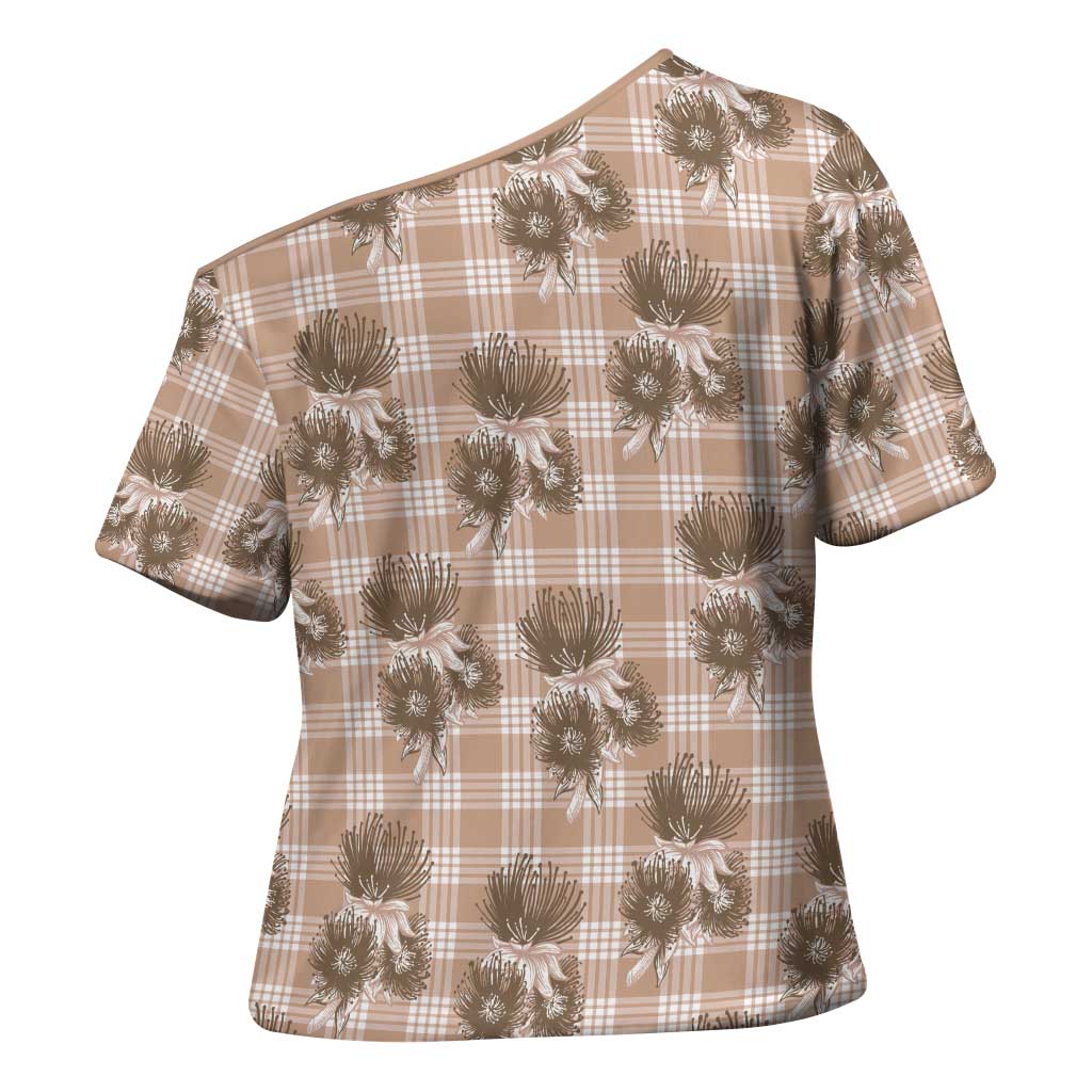 Brown Palaka Hawaii Cross Shoulder Shirt Hawaiian Lehua Blossoms LT05 - Polynesian Pride