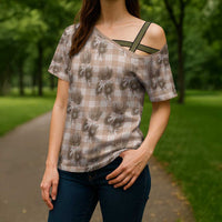 Brown Palaka Hawaii Cross Shoulder Shirt Hawaiian Lehua Blossoms LT05 - Polynesian Pride