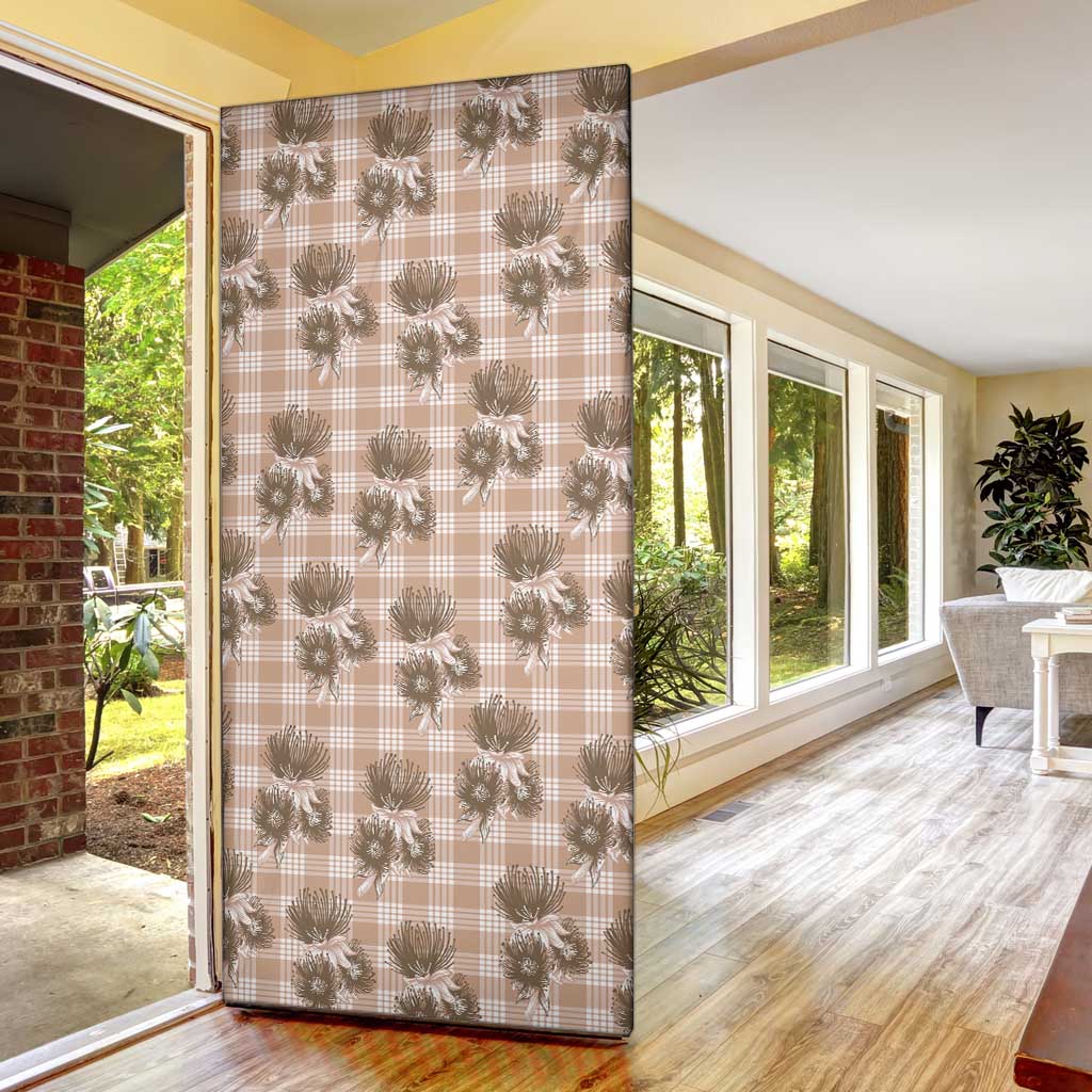 Brown Palaka Hawaii Door Cover Hawaiian Lehua Blossoms