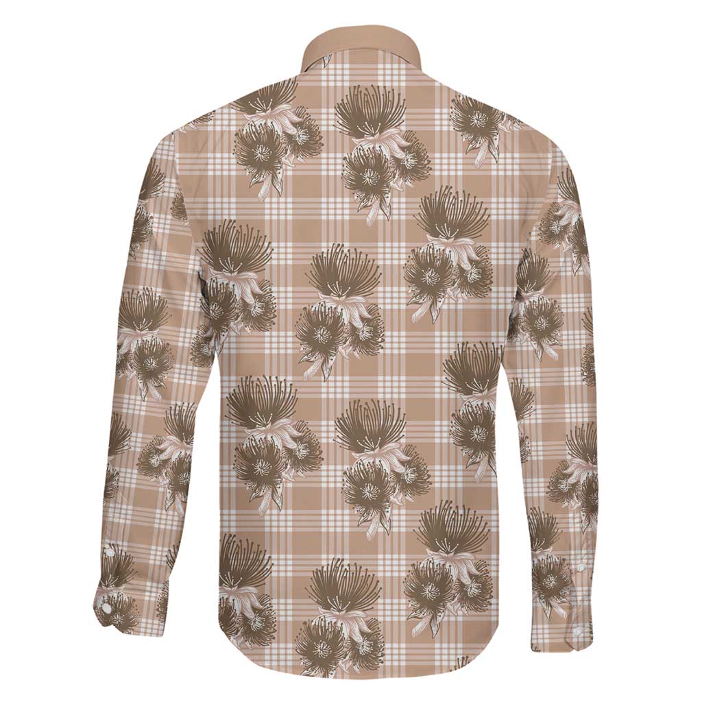 Brown Palaka Hawaii Family Matching Long Sleeve Bodycon Dress and Hawaiian Shirt Hawaiian Lehua Blossoms