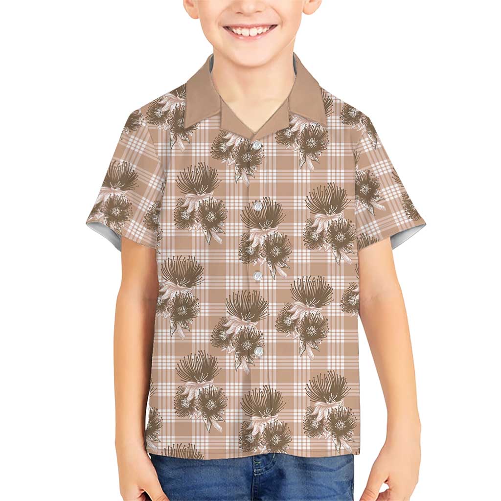 Brown Palaka Hawaii Family Matching Long Sleeve Bodycon Dress and Hawaiian Shirt Hawaiian Lehua Blossoms