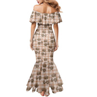 Brown Palaka Hawaii Family Matching Mermaid Dress and Hawaiian Shirt Hawaiian Lehua Blossoms