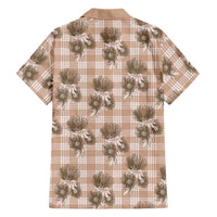 Brown Palaka Hawaii Family Matching Off The Shoulder Long Sleeve Dress and Hawaiian Shirt Hawaiian Lehua Blossoms