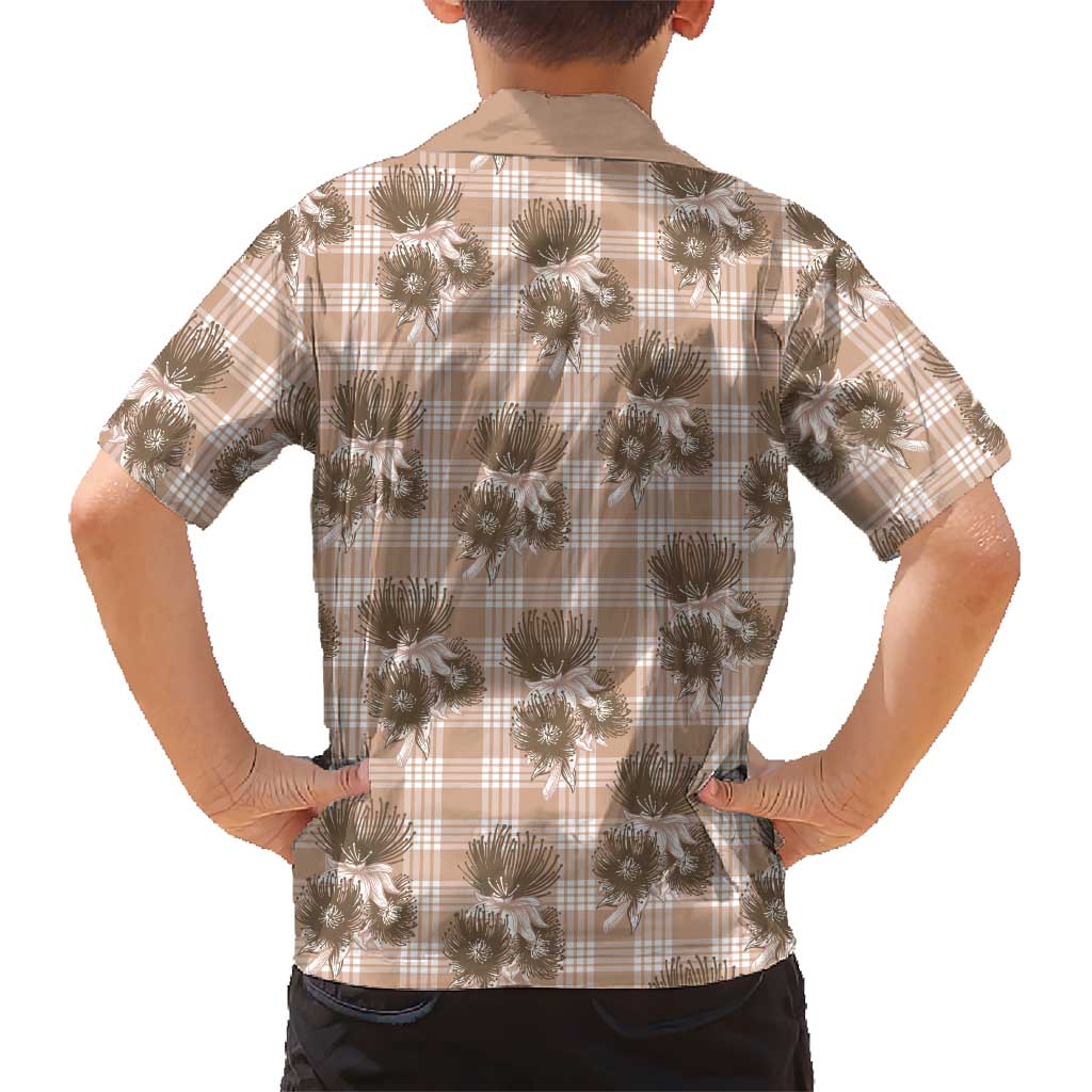 Brown Palaka Hawaii Family Matching Puletasi and Hawaiian Shirt Hawaiian Lehua Blossoms