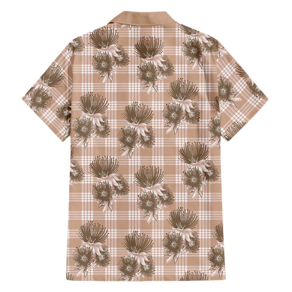 Brown Palaka Hawaii Family Matching Puletasi and Hawaiian Shirt Hawaiian Lehua Blossoms